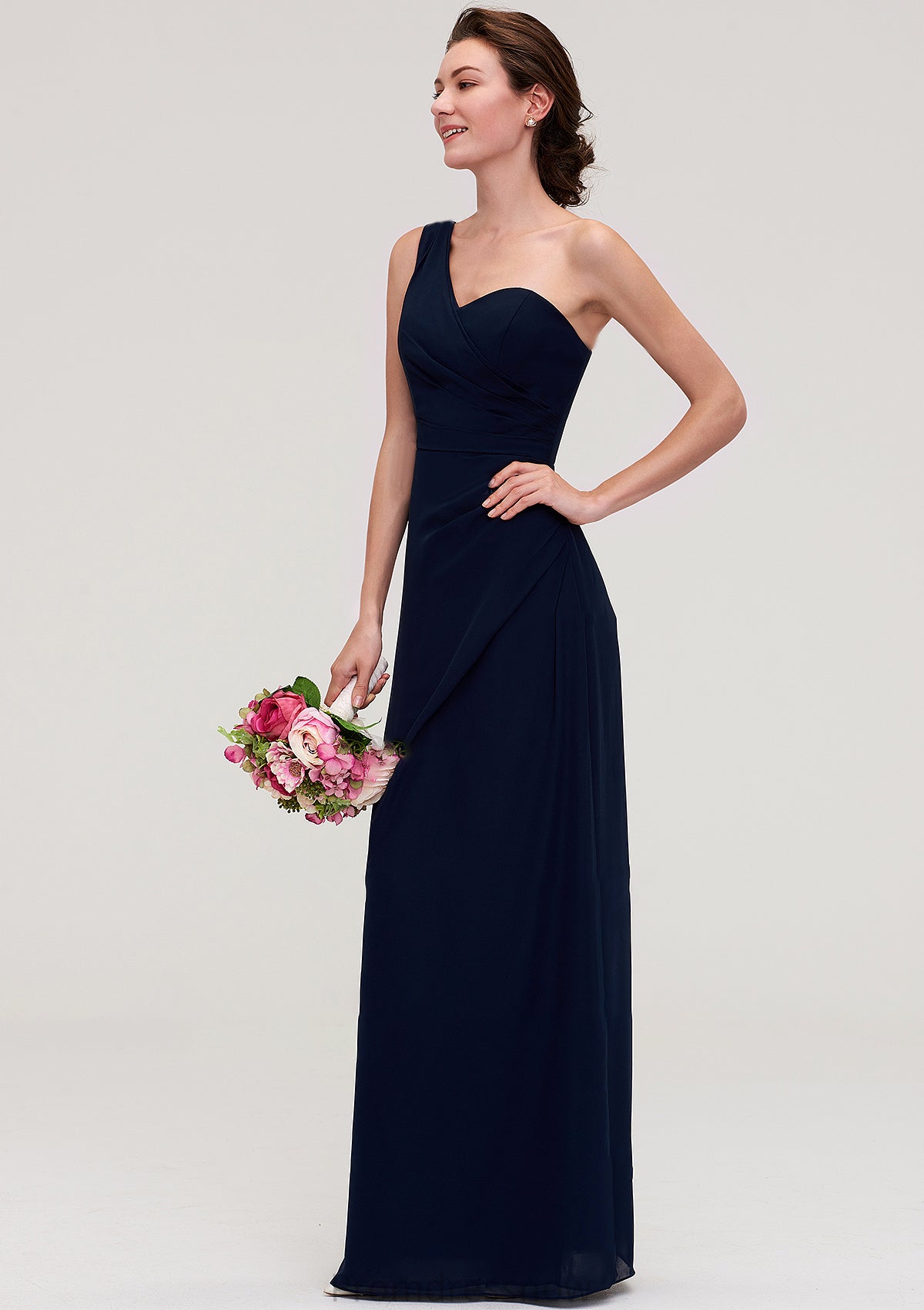 Sleeveless One-Shoulder A-line/Princess Chiffon Long/Floor-Length Bridesmaid Dresses With Pleated Jada HPP0025475