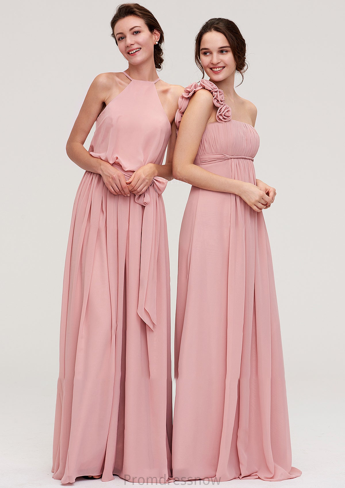 Sleeveless Scoop Neck A-line/Princess Chiffon Long/Floor-Length Bridesmaid Dresseses With Pleated Sashes Lexi HPP0025476