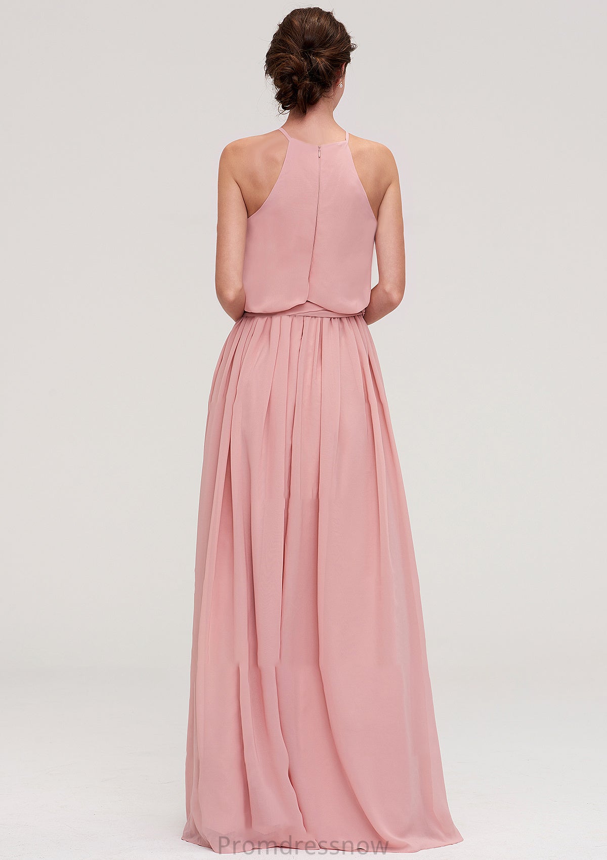 Sleeveless Scoop Neck A-line/Princess Chiffon Long/Floor-Length Bridesmaid Dresseses With Pleated Sashes Lexi HPP0025476