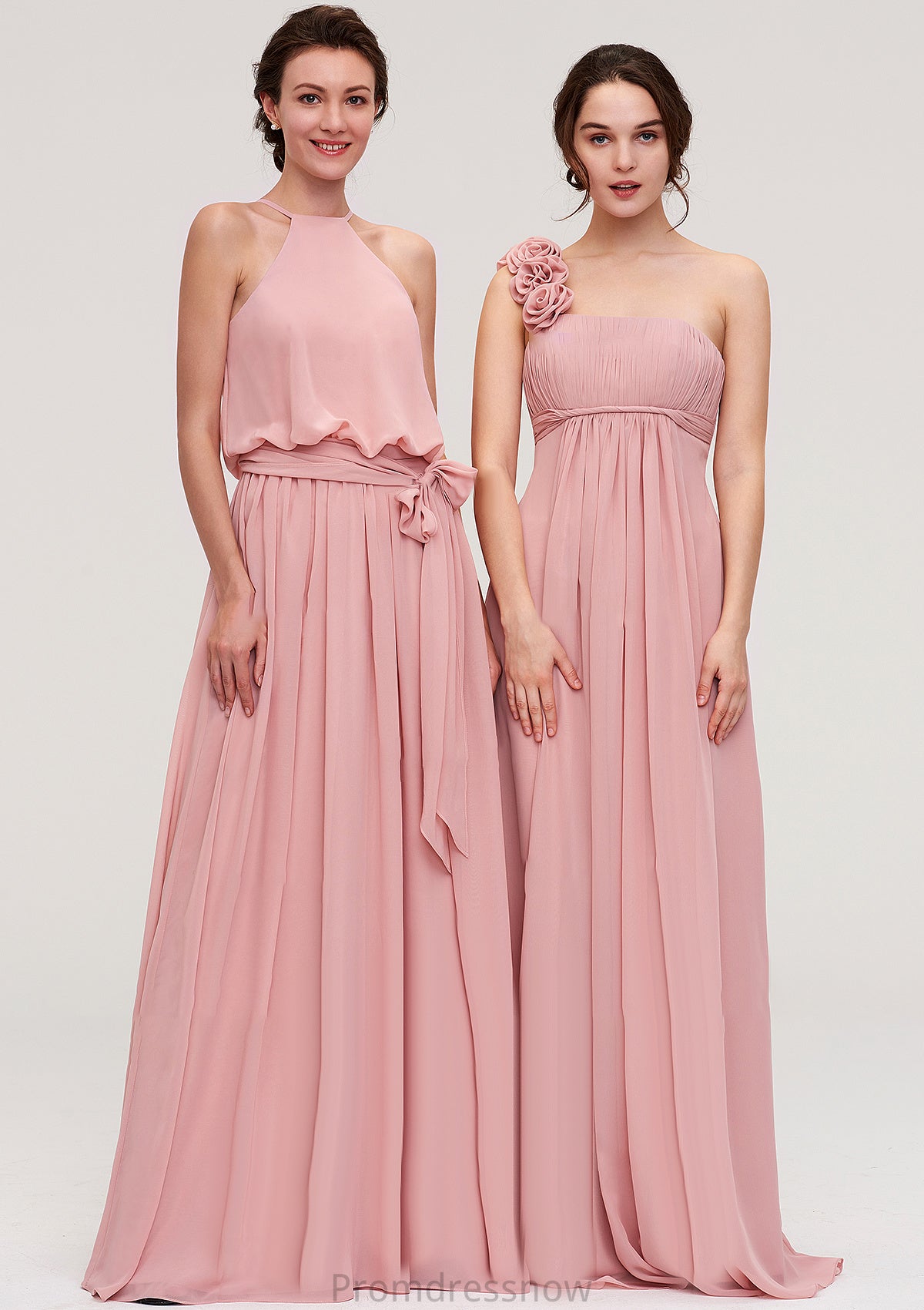 Sleeveless Scoop Neck A-line/Princess Chiffon Long/Floor-Length Bridesmaid Dresseses With Pleated Sashes Lexi HPP0025476