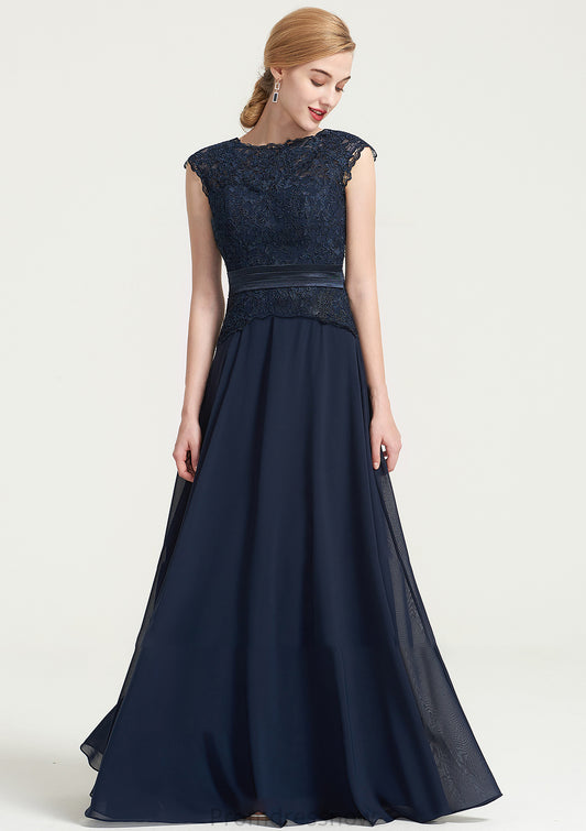 Bateau Sleeveless A-line/Princess Chiffon Long/Floor-Length Bridesmaid Dresses With Sashes Lace Pleated Lillianna HPP0025480