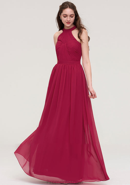 Halter Sleeveless Long/Floor-Length Chiffon A-line/Princess Bridesmaid Dresses With Pleated Allison HPP0025483