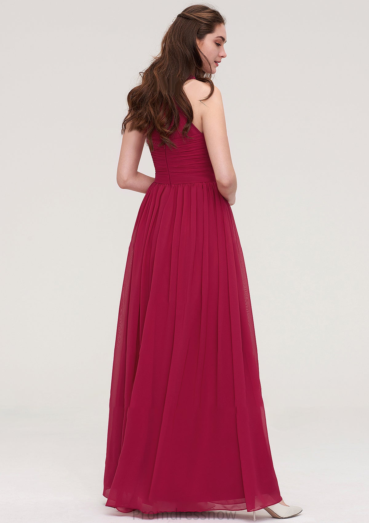 Halter Sleeveless Long/Floor-Length Chiffon A-line/Princess Bridesmaid Dresses With Pleated Allison HPP0025483