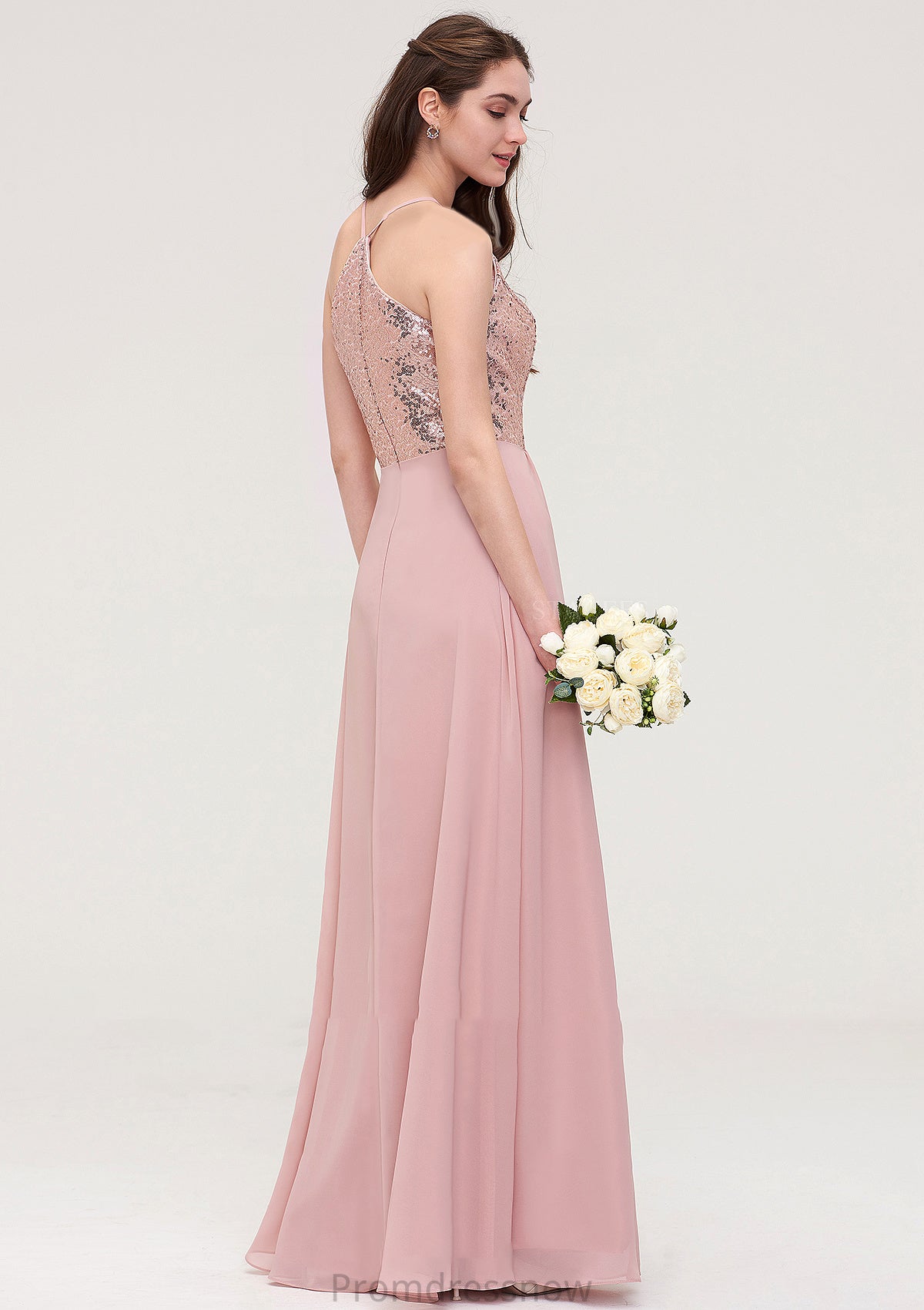 Sleeveless Bateau Long/Floor-Length Chiffon A-line/Princess Bridesmaid Dresses With Sequins Makaila HPP0025484