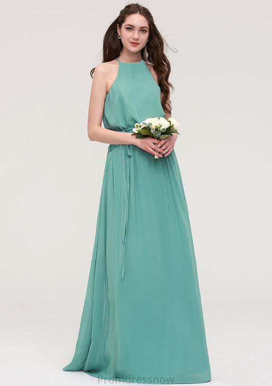 High-Neck Sleeveless Long/Floor-Length Chiffon A-line/Princess Bridesmaid Dresses With Sashes Myah HPP0025485