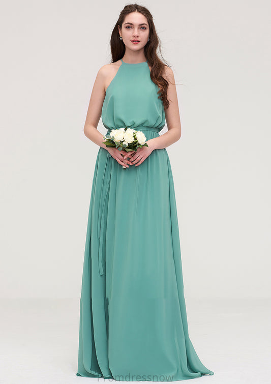 High-Neck Sleeveless Long/Floor-Length Chiffon A-line/Princess Bridesmaid Dresses With Sashes Myah HPP0025485