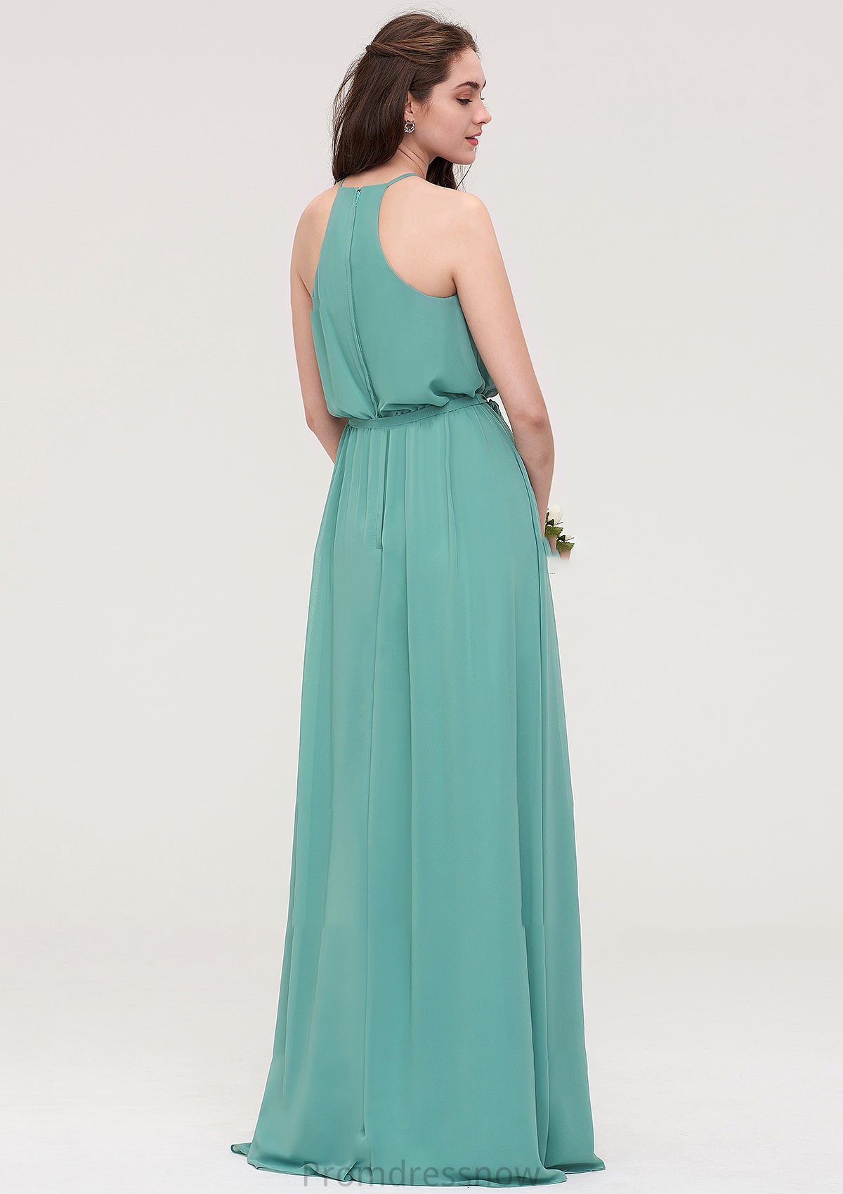 High-Neck Sleeveless Long/Floor-Length Chiffon A-line/Princess Bridesmaid Dresses With Sashes Myah HPP0025485