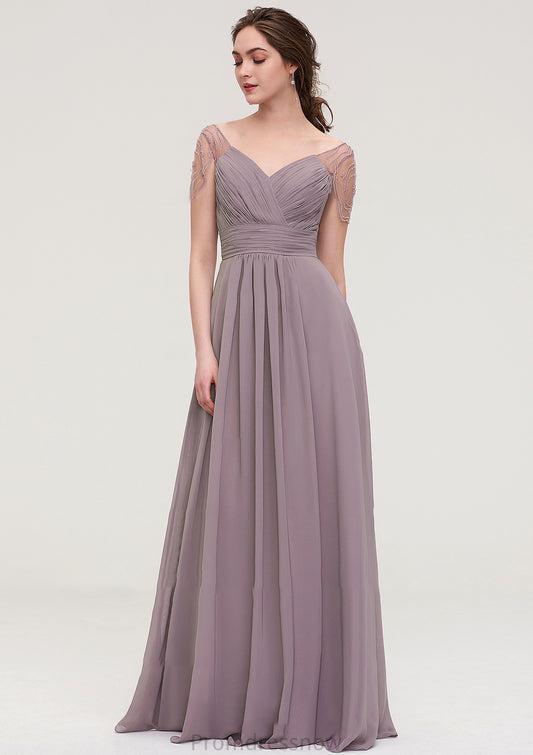 Short Sleeve Sweetheart Long/Floor-Length Chiffon A-line/Princess Bridesmaid Dresses With Pleated Beading Angeline HPP0025487