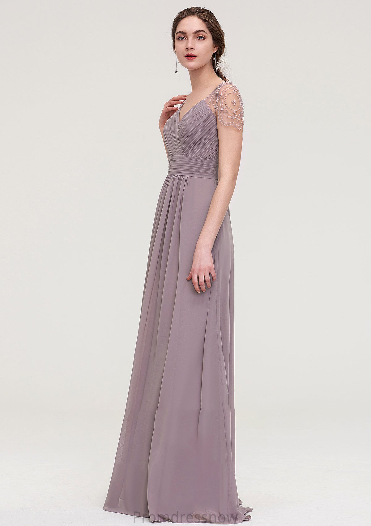 Short Sleeve Sweetheart Long/Floor-Length Chiffon A-line/Princess Bridesmaid Dresses With Pleated Beading Angeline HPP0025487