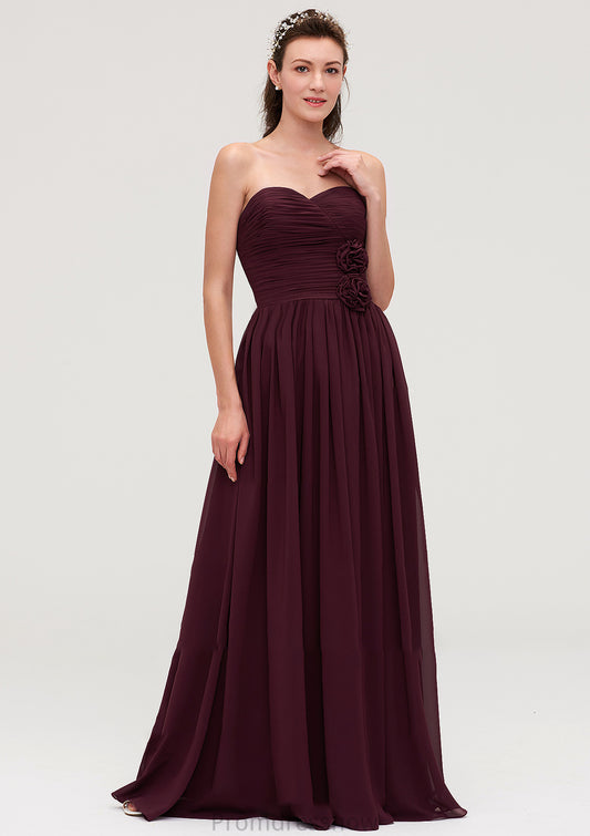 Sweetheart Sleeveless Long/Floor-Length Chiffon A-line/Princess Bridesmaid Dresses With Pleated Amber HPP0025490