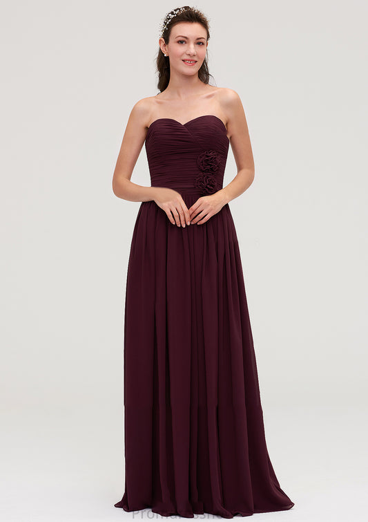 Sweetheart Sleeveless Long/Floor-Length Chiffon A-line/Princess Bridesmaid Dresses With Pleated Amber HPP0025490