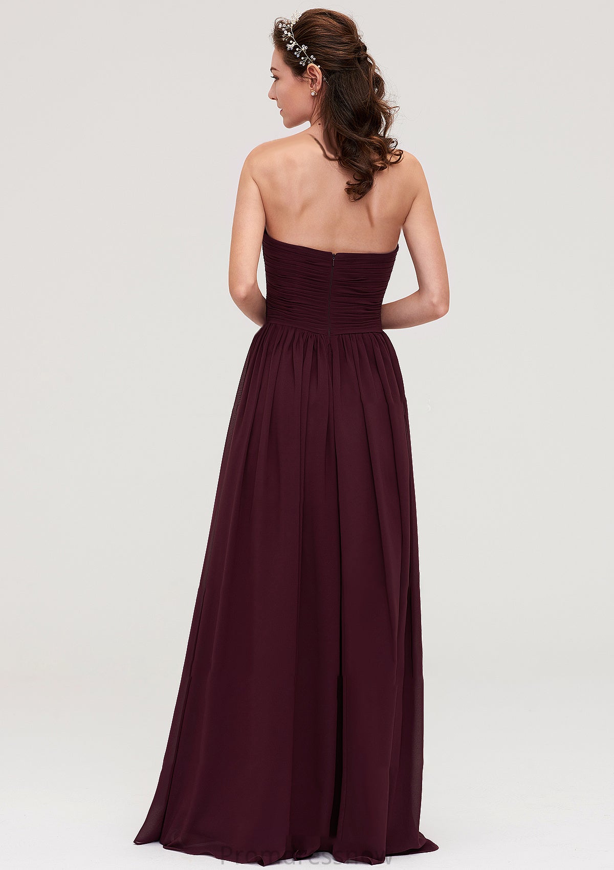 Sweetheart Sleeveless Long/Floor-Length Chiffon A-line/Princess Bridesmaid Dresses With Pleated Amber HPP0025490