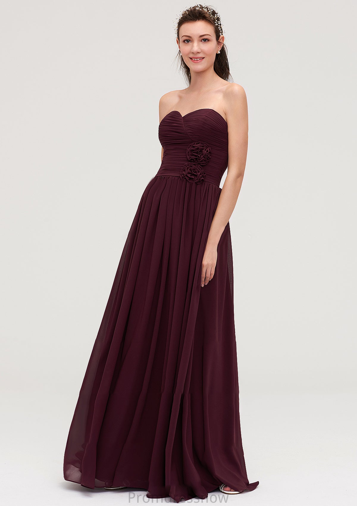 Sweetheart Sleeveless Long/Floor-Length Chiffon A-line/Princess Bridesmaid Dresses With Pleated Amber HPP0025490