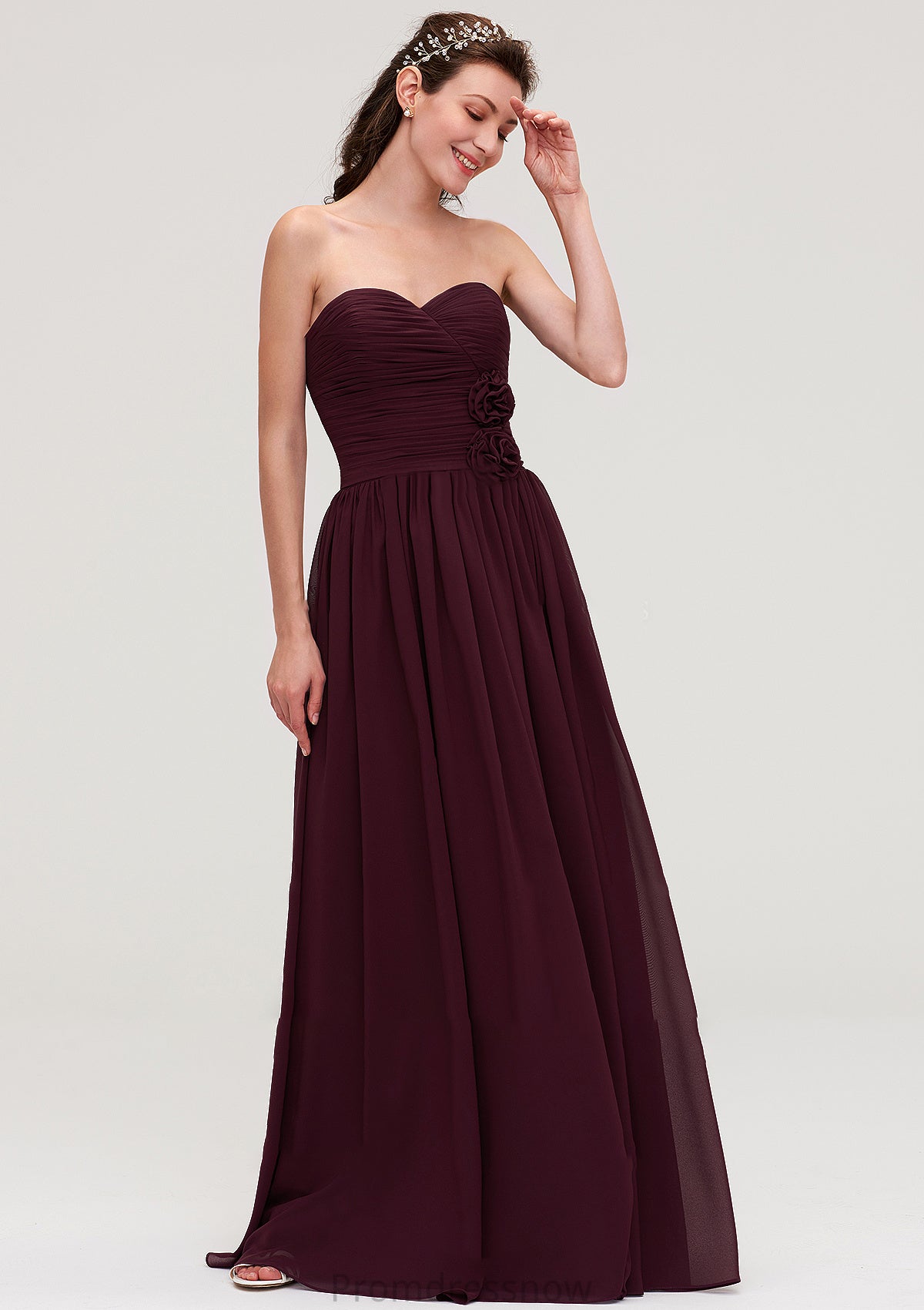 Sweetheart Sleeveless Long/Floor-Length Chiffon A-line/Princess Bridesmaid Dresses With Pleated Amber HPP0025490