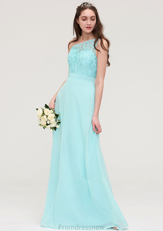 One-Shoulder Sleeveless Long/Floor-Length Chiffon A-line/Princess Bridesmaid Dresses With Lace Kasey HPP0025491