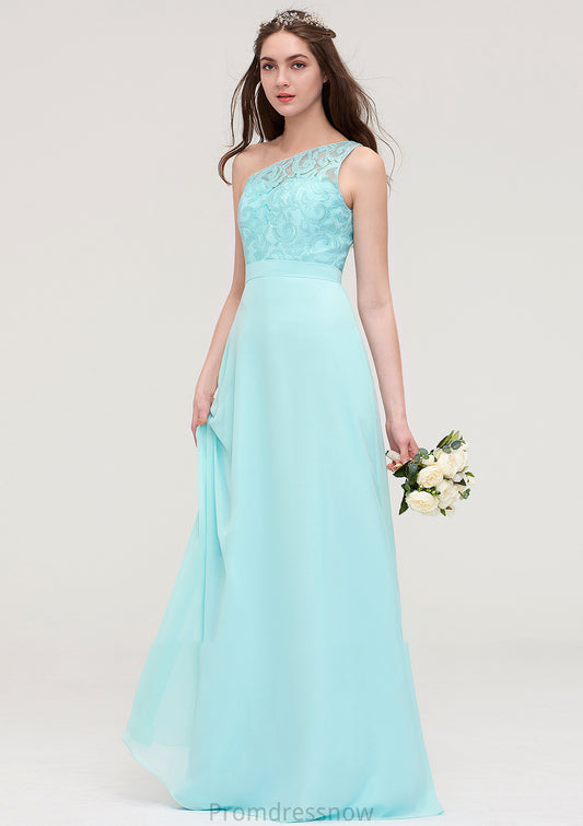 One-Shoulder Sleeveless Long/Floor-Length Chiffon A-line/Princess Bridesmaid Dresses With Lace Kasey HPP0025491