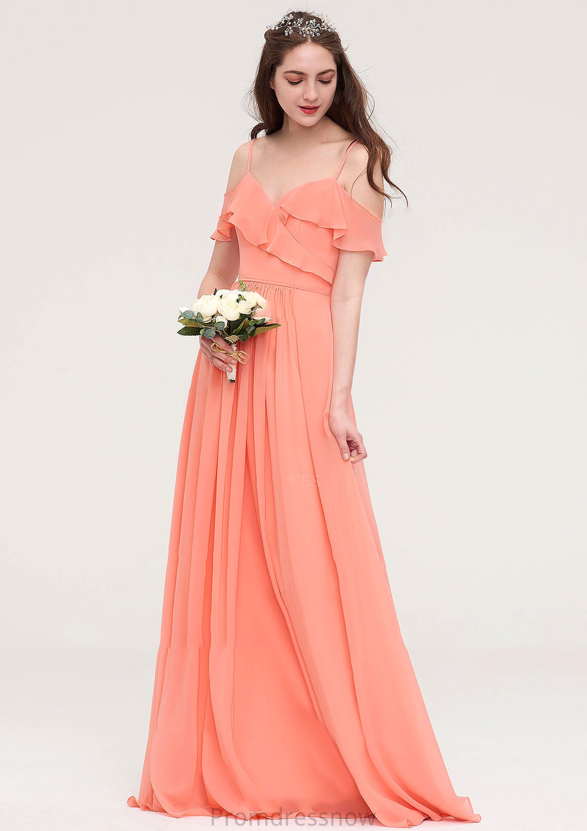 Sleeveless Sweetheart Long/Floor-Length Chiffon A-line/Princess Bridesmaid Dresses With Pleated Diamond HPP0025492