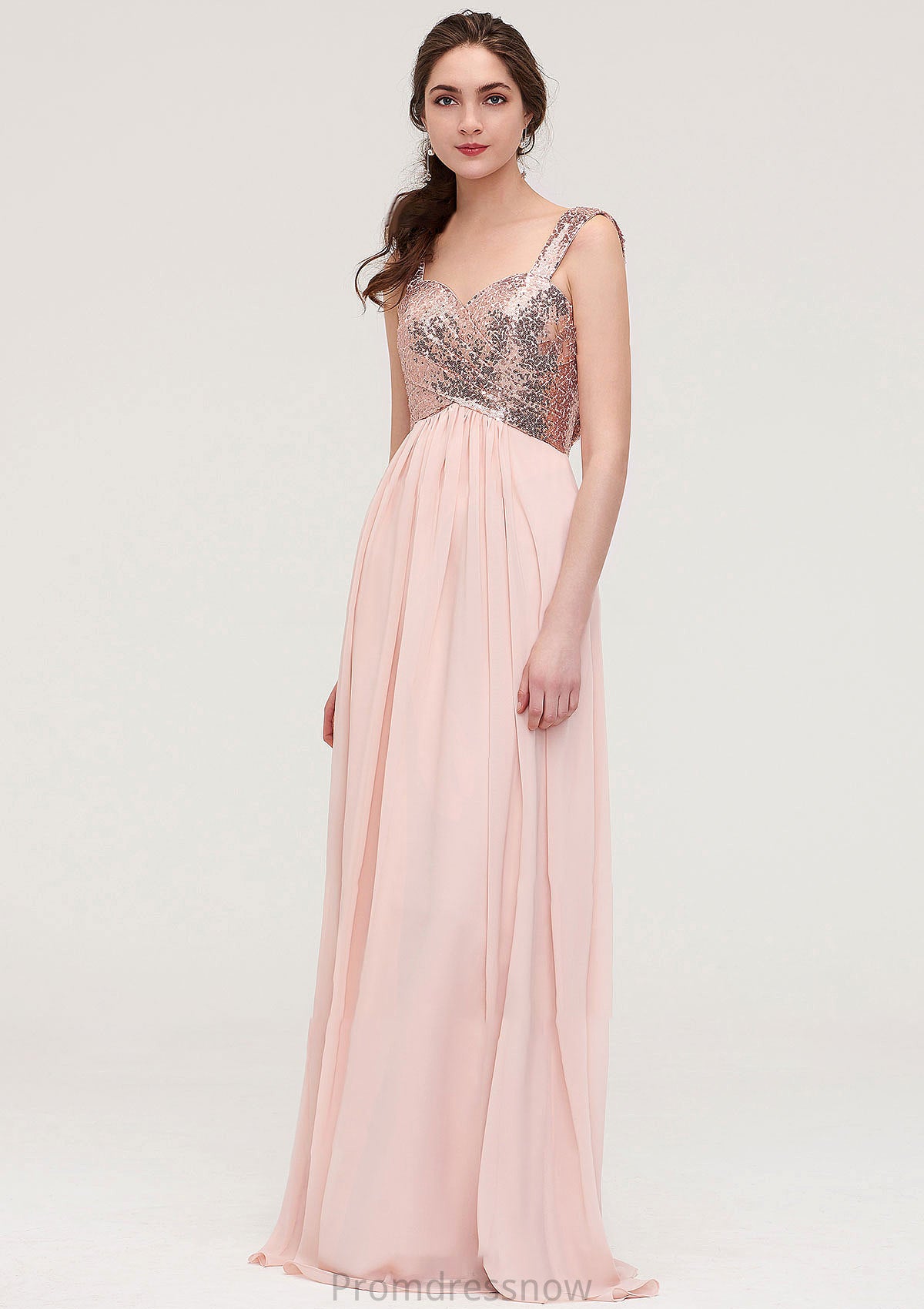 Sleeveless Long/Floor-Length Sweetheart A-line/Princess Chiffon Bridesmaid Dresses With Pleated Sequins Janiah HPP0025494