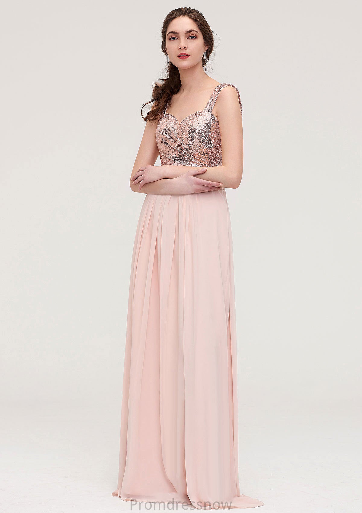 Sleeveless Long/Floor-Length Sweetheart A-line/Princess Chiffon Bridesmaid Dresses With Pleated Sequins Janiah HPP0025494