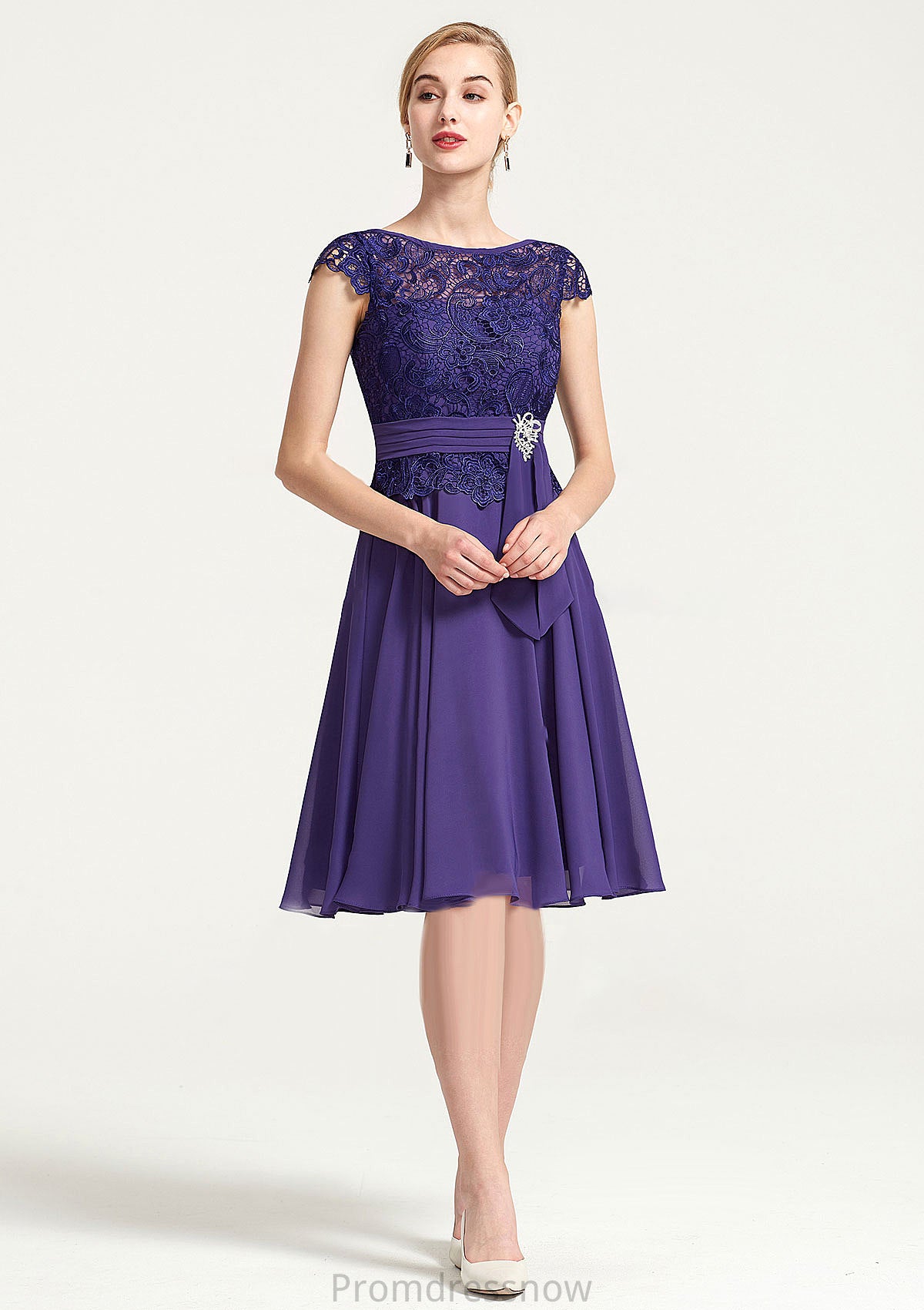 Sleeveless Bateau Knee-Length A-line/Princess Chiffon Bridesmaid Dresses With Rhinestone Appliqued Sashes Desiree HPP0025496