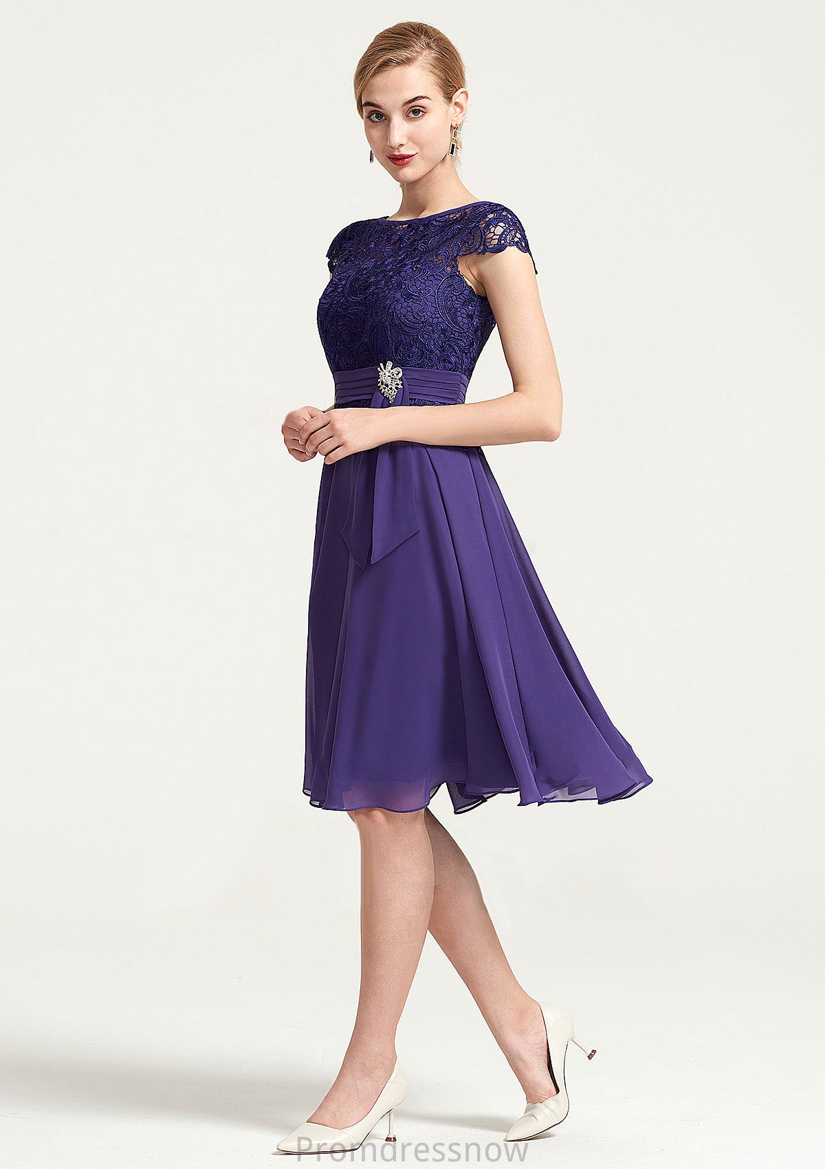 Sleeveless Bateau Knee-Length A-line/Princess Chiffon Bridesmaid Dresses With Rhinestone Appliqued Sashes Desiree HPP0025496