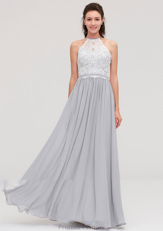 Sleeveless Scoop Neck A-line/Princess Chiffon Long/Floor-Length Bridesmaid Dresseses With Lace Greta HPP0025497