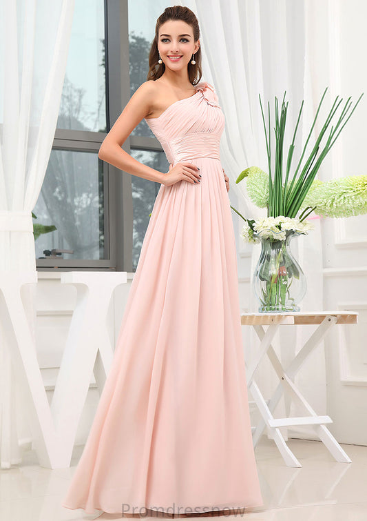 Sleeveless One-Shoulder Long/Floor-Length A-line/Princess Chiffon Bridesmaid Dresses With Pleated Shoulder Flower Gemma HPP0025507