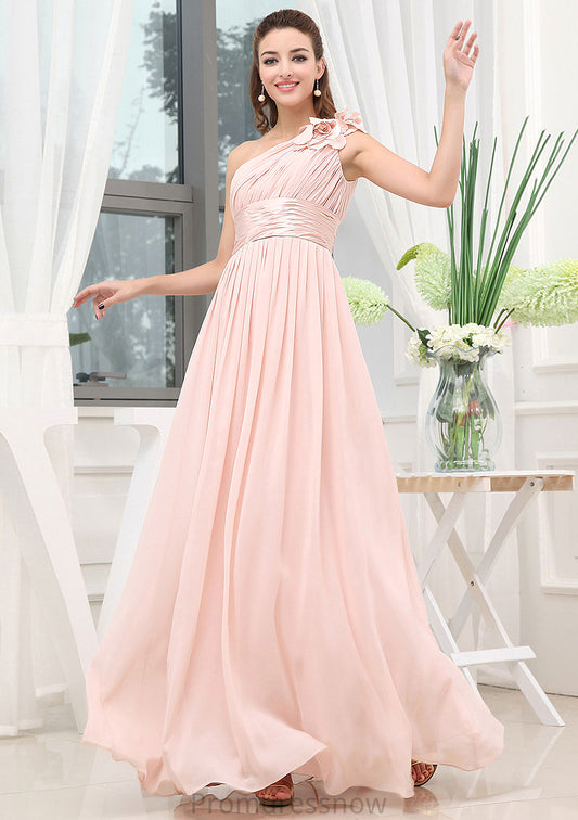 Sleeveless One-Shoulder Long/Floor-Length A-line/Princess Chiffon Bridesmaid Dresses With Pleated Shoulder Flower Gemma HPP0025507