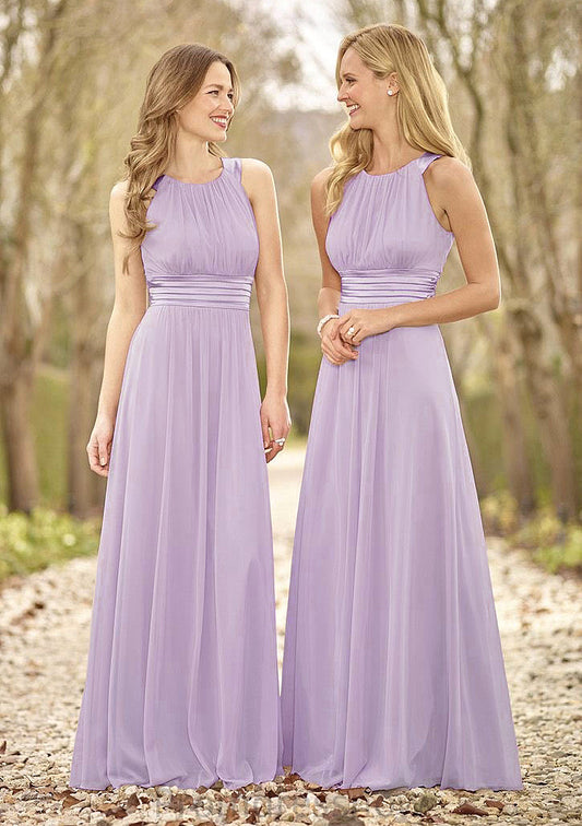 Scoop Neck A-Line/Princess Long/Floor-Length Chiffon Bridesmaid Dresses Chloe HPP0025516