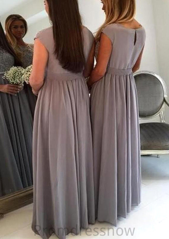 Bateau A-Line/Princess Long/Floor-Length Chiffon Bridesmaid Dresses With Appliqued Bailey HPP0025517