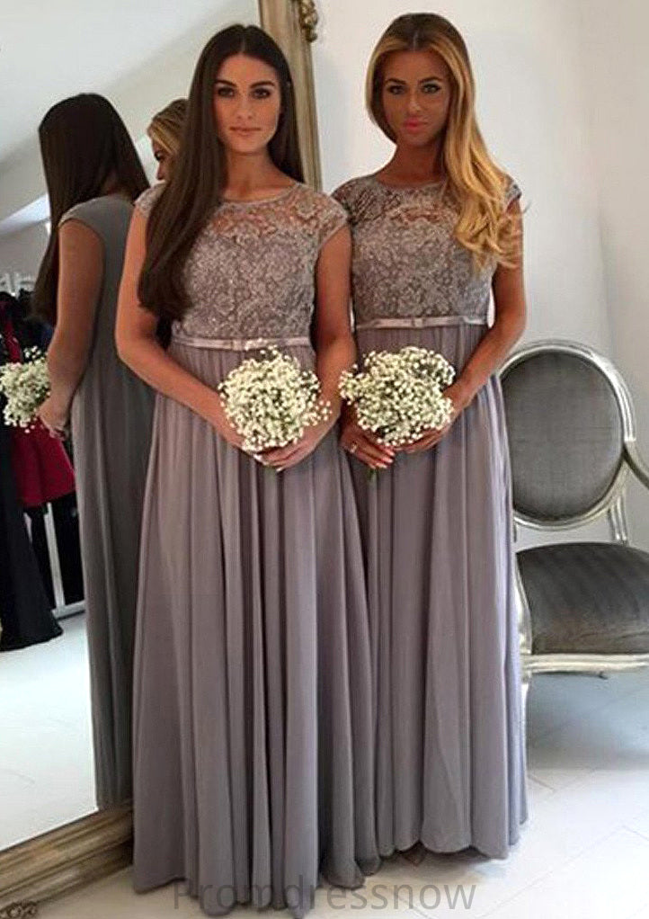 Bateau A-Line/Princess Long/Floor-Length Chiffon Bridesmaid Dresses With Appliqued Bailey HPP0025517