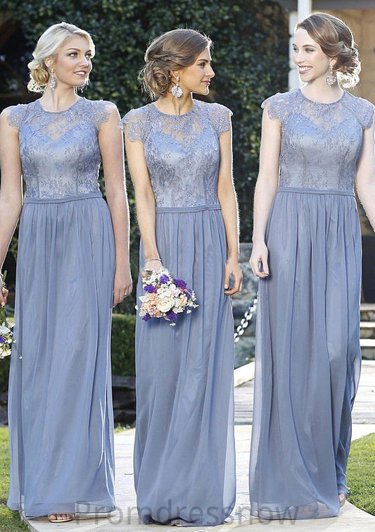 A-Line/Princess Sleeveless Scoop Neck Zipper Long/Floor-Length Chiffon Bridesmaid Dresses With Appliqued Rosalyn HPP0025547