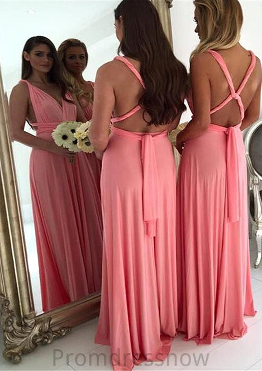 A-Line/Princess V-Neck Long/Floor-Length Chiffon Bridesmaid Dresses Gwendoline HPP0025551