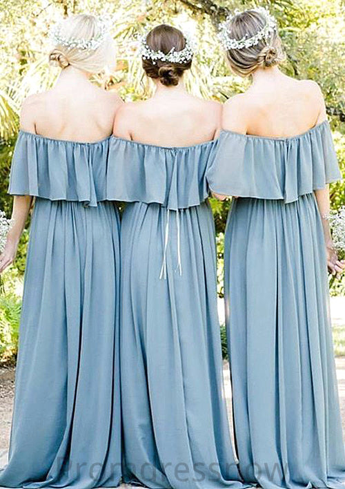 Off-The-Shoulder A-Line/Princess Long/Floor-Length Chiffon Bridesmaid Dresses With Ruffles Nina HPP0025555