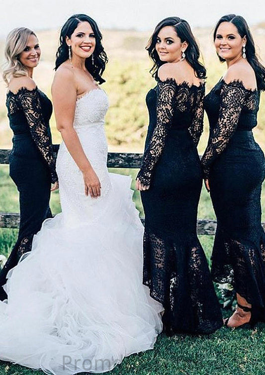 Off-the-Shoulder Full/Long Sleeve Asymmetrical Trumpet/Mermaid Lace Bridesmaid Dresseses Jaidyn HPP0025566