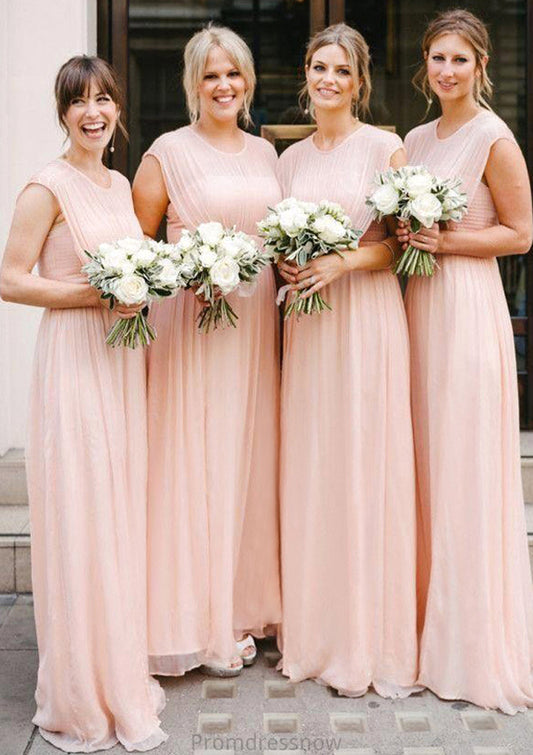 Sleeveless Scoop Neck Long/Floor-Length A-line/Princess Chiffon Bridesmaid Dresseses With Pleated America HPP0025595