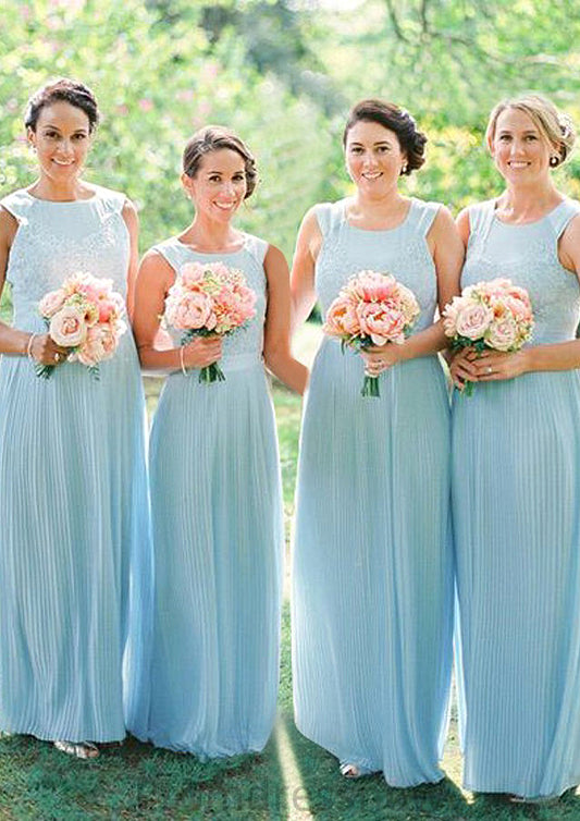 Sleeveless Scoop Neck Long/Floor-Length Chiffon A-line/Princess Bridesmaid Dresseses With Lace Cassandra HPP0025596