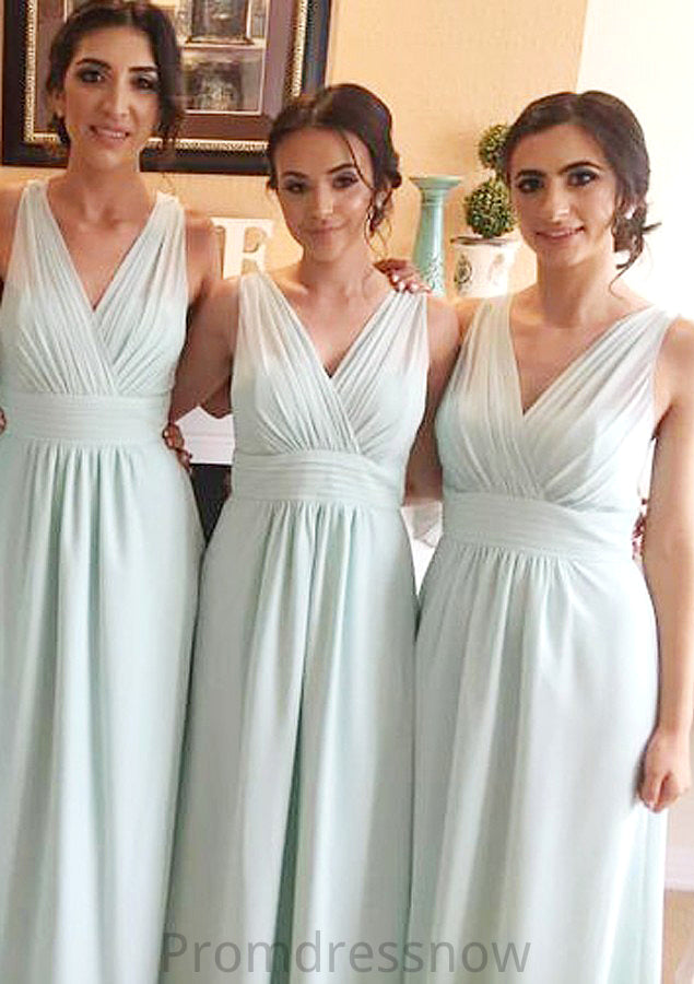 Sleeveless V Neck Long/Floor-Length Chiffon A-line/Princess Bridesmaid Dresseses With Pleated   Maryjane HPP0025597