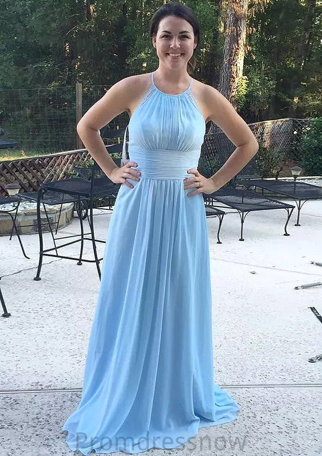 Sleeveless Scoop Neck Long/Floor-Length Chiffon A-line/Princess Bridesmaid Dresses With Pleated Emery HPP0025598