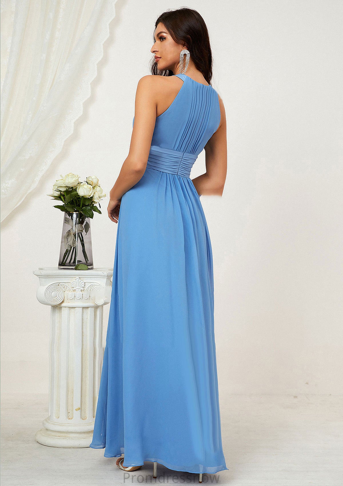 A-line Halter Sleeveless Chiffon Long/Floor-Length Bridesmaid Dresses With Pleated Alison HPP0025610