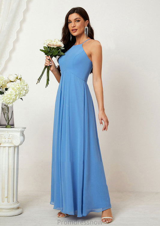 A-line Empire Halter Sleeveless Chiffon Long/Floor-Length Bridesmaid Dresses With Ruffles Breanna HPP0025611