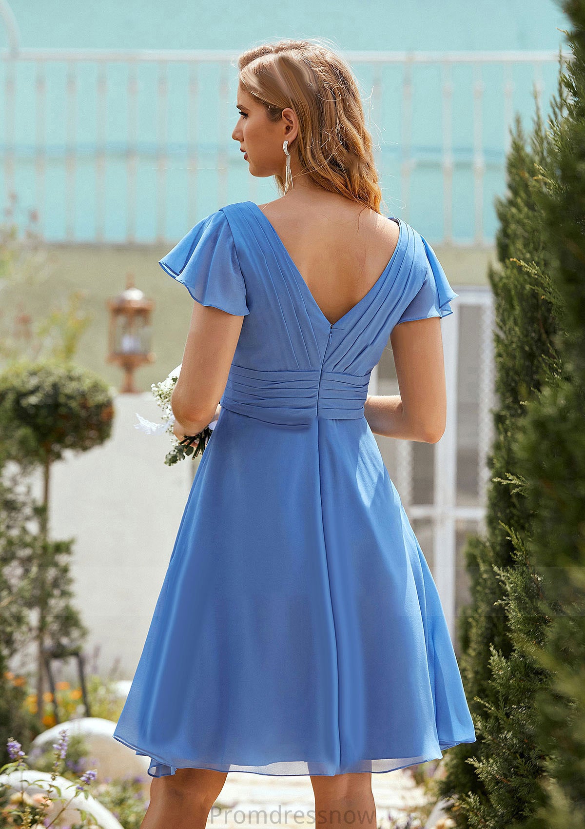 A-line V Neck Short Sleeve Chiffon Short/Mini Bridesmaid Dresses With Pleated Destiny HPP0025614