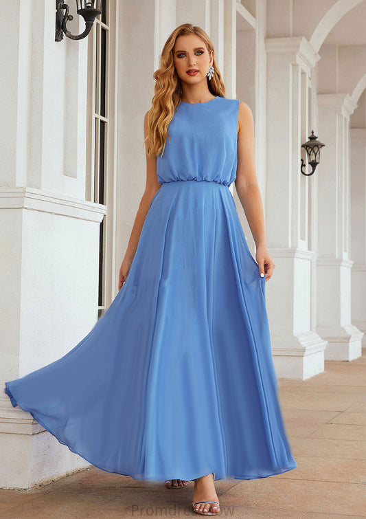 A-line Scoop Neck Sleeveless Chiffon Long/Floor-Length Bridesmaid Dresses Justine HPP0025618