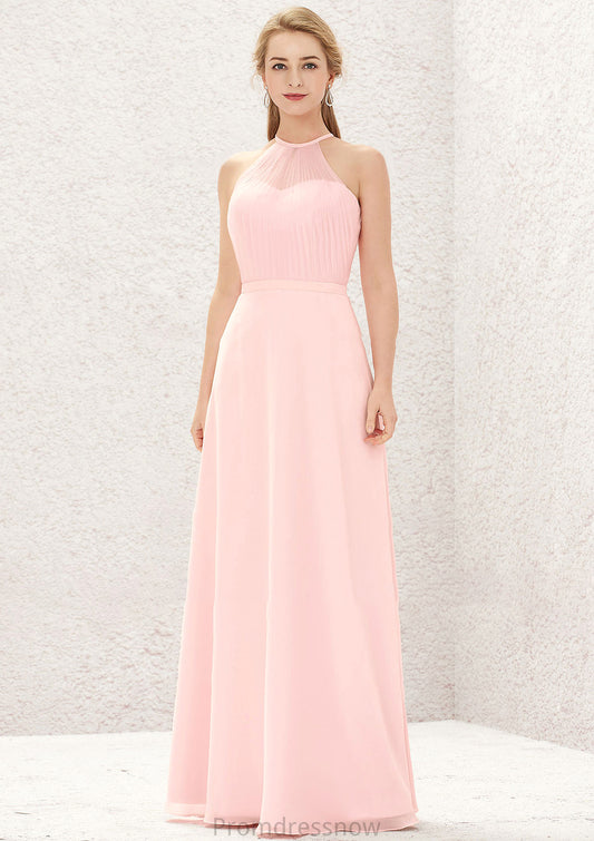 A-line Halter Sleeveless Chiffon Long/Floor-Length Bridesmaid Dresses Jazlene HPP0025635