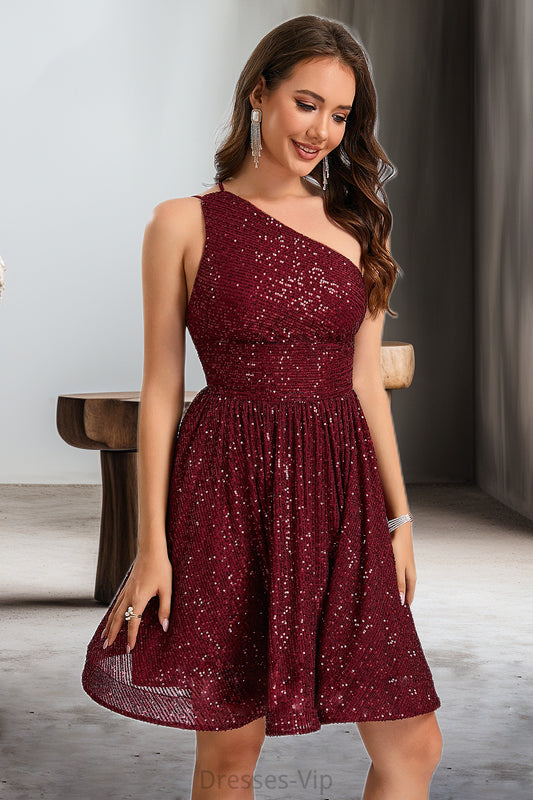 Mara A-line One Shoulder Short/Mini Sequin Homecoming Dress With Sequins HPP0020485