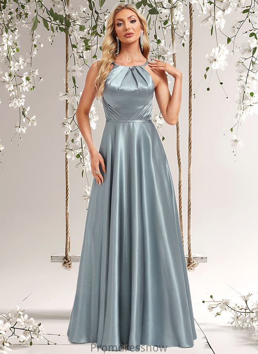 Liana A-line Halter Floor-Length Stretch Satin Bridesmaid Dress HPP0025783