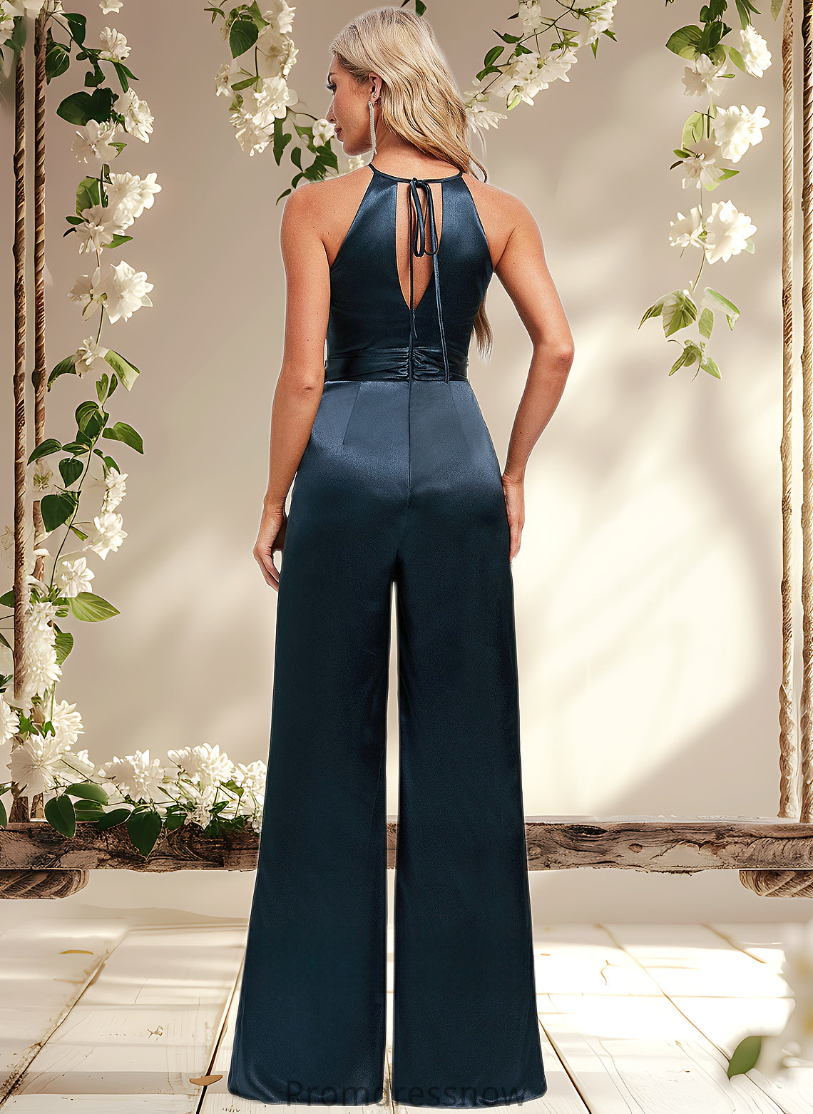 Kristen Jumpsuit/Pantsuit Halter Floor-Length Stretch Satin Bridesmaid Dress HPP0025805