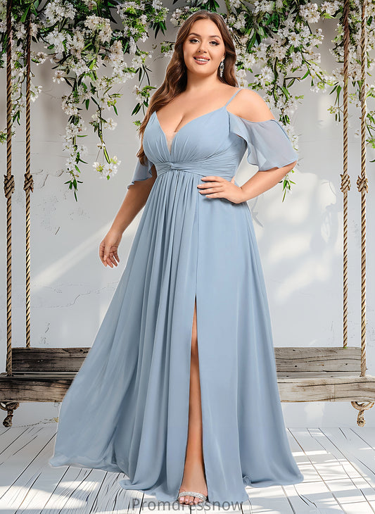 Madyson A-line Cold Shoulder Floor-Length Chiffon Bridesmaid Dress With Ruffle HPP0025797