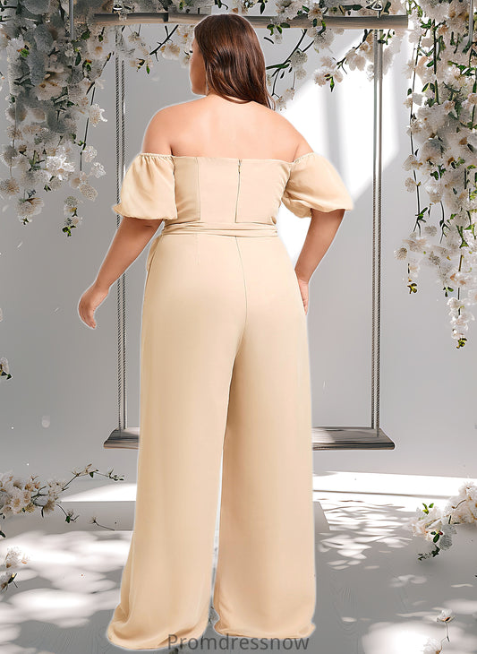 Tiara Jumpsuit/Pantsuit Off the Shoulder Square Floor-Length Chiffon Bridesmaid Dress HPP0025791