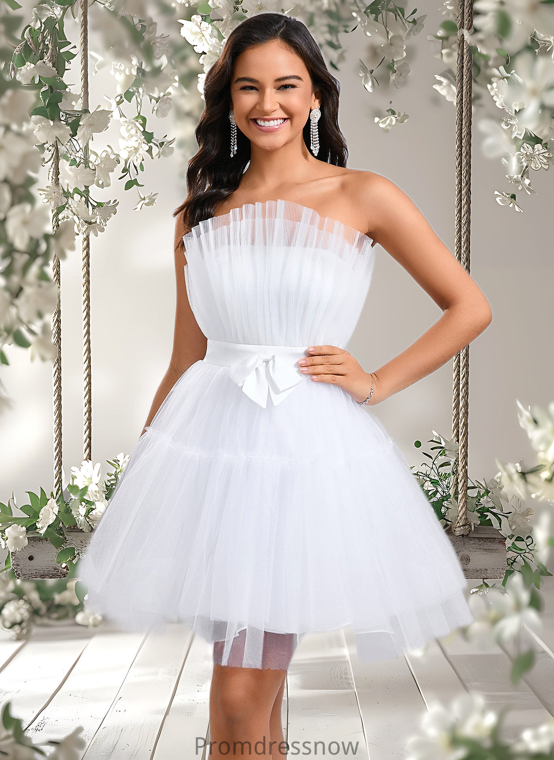 Gabriella Ball-Gown/Princess Asymmetrical Short Tulle Homecoming Dress With Bow HPP0025709